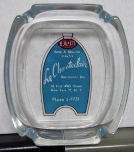 Vintage Glass Ash Tray Bugatti Le Chanteclair Restaurant Bar New York Nice