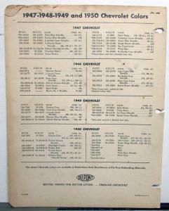1951 Chevrolet Color Paint Chips Automotive Finishes Leaflets