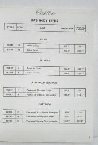 1975 Cadillac Optional Specifications Commercial Eldorado Fleetwood Calais