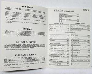 1975 Cadillac Optional Specifications Commercial Eldorado Fleetwood Calais