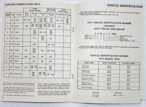 1975 Cadillac Optional Specifications Commercial Eldorado Fleetwood Calais
