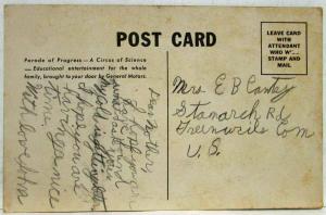 1936 General Motors Parade of Progress on Location Postcard