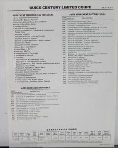 1983 Buick Century Limited Coupe French Brochure Printed in Belgium Original