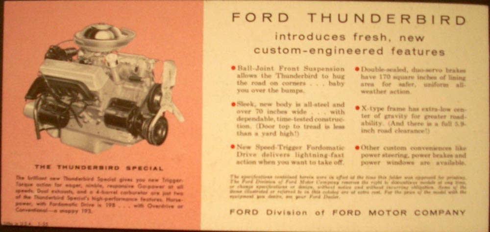 1955 FORD THUNDERBIRD Mini Folder ORIGINAL with red car on cover