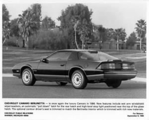 1986 Chevrolet Camaro Berlinetta Press Photo 0100