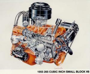 1955 Chevrolet 265 Cu In V8 Engine Cutaway Color Illustration Press Photo 0118