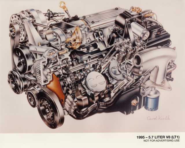 1995 Chevrolet 5.7 Liter V8 LT1 Engine Color Cutaway Illus Press Photo 0115