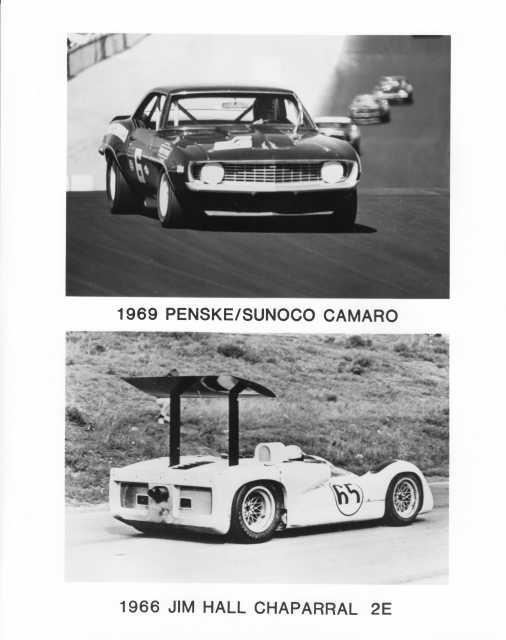 1969 Chevrolet Penske Sunoco Camaro and 1966 Jim Hall Chaparral Press Photo 0117