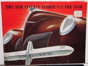 1938 Lincoln Zephyr V12 Printed Oct 37 Color Sales Brochure Specs Large ORIGINAL