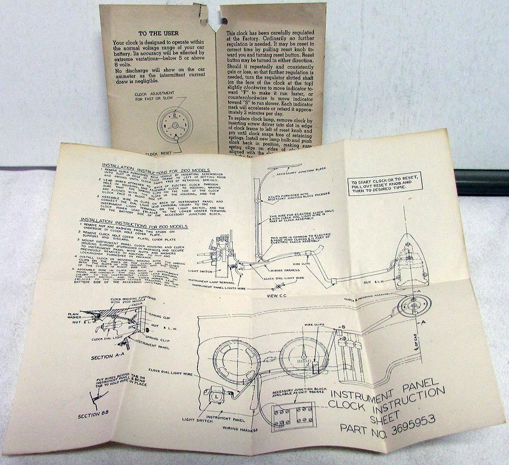 1951 Chevrolet Electric Clock Option Installation Operation Instruction