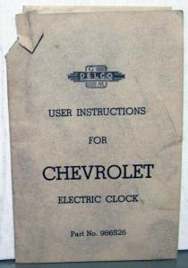 1951 Chevrolet Electric Clock Option Installation Operation Instruction Booklet
