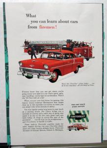 1956 Chevrolet Magazine Ad Firemen Know Two-Ten 210 Performance Fire Chief Truck