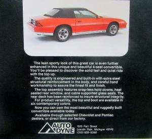 1982 Chevrolet Camaro Custom Convertible Conversion By Auto Dyne Leaflet