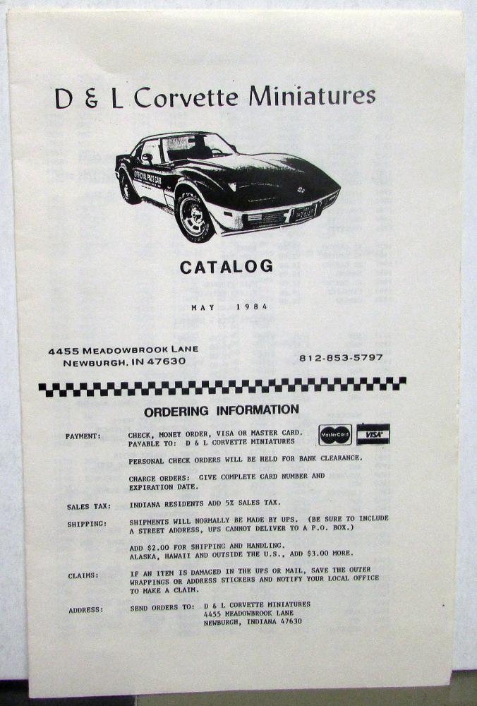 1984 D&L Corvette Miniatures Sales Catalog Models Toys Kits Matchbox Hot Wheels