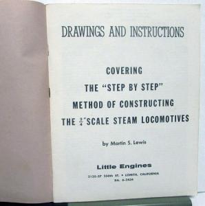 Drawings & Instructions 3/4 Inch Scale Steam Locomotives Little Engines RR Model