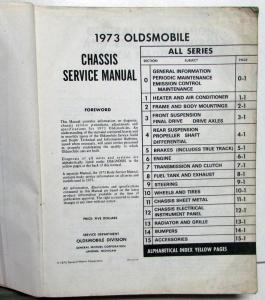 1973 Oldsmobile Chassis Service Manual Original Cutlass Toronado Delta 88 Omega