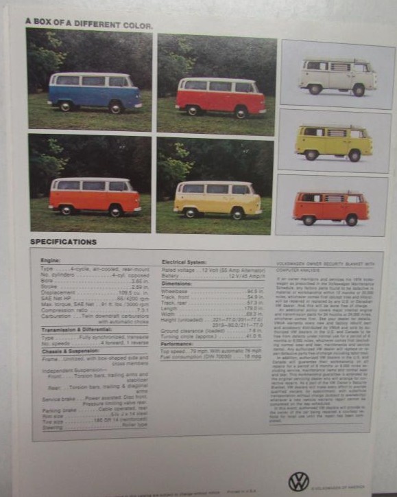 1974 Volkswagen Sales Brochure Station Wagon & Campmobile Van