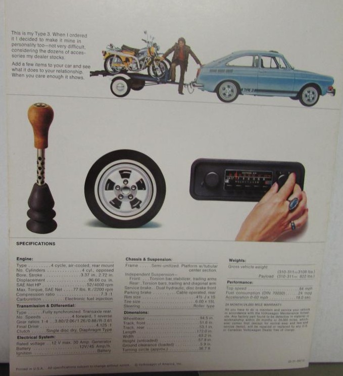 1973 Volkswagen Type 3 Sales Brochure