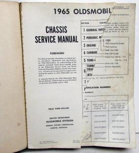 1965 Oldsmobile Chassis Service Manual Original Cutlass F85 Delta 88 98 65 Orig