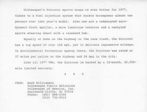 1977 VW Volkswagen Scirocco Press Photo and Release 0024
