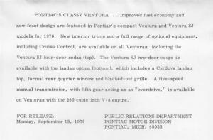 1976 Pontiac Ventura Press Photo and Release 0058