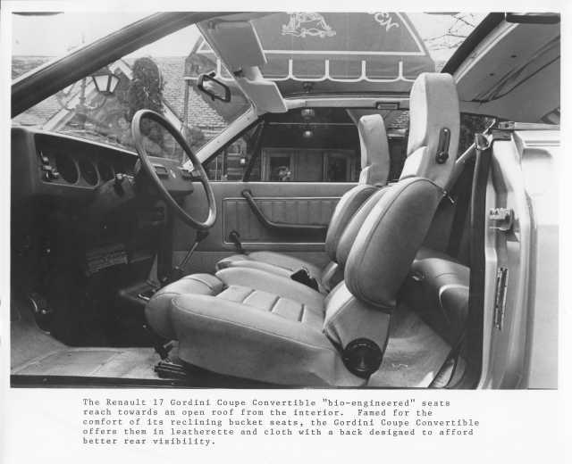 1978 Renault 17 Gordini Coupe Convertible Interior Press Photo 0016