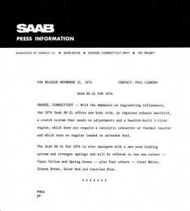 1976 Saab 99 GL Press Photo and Release 0024