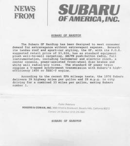 1976 Subaru GF Hardtop Press Photo and Release 0003