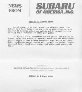 1976 Subaru DL 2-Door Sedan Press Photo and Release 0004