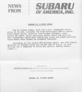 1976 Subaru DL 4-Door Sedan Press Photo and Release 0006