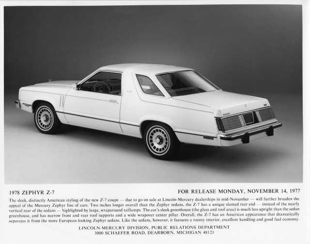 1978 Mercury Zephyr Z-7 Press Photo 0096