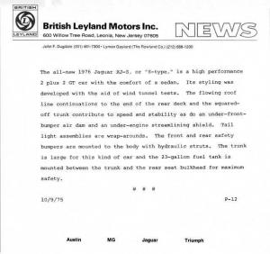 1976 Jaguar XJ-S or S Type Press Photo and Release 0034