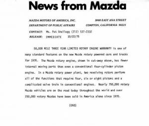 1976 Mazda Rotary Engine Press Photo and Release 0032