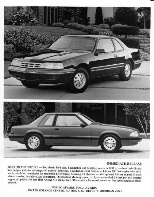 1987 Ford Thunderbird and Mustang Press Photo 0106