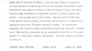 1983 Chevrolet Cavalier Press Photo and Release 0127