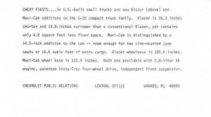 1983 Chevrolet S-10 Compact Pickup Trucks & Blazer Press Photo and Release 0129