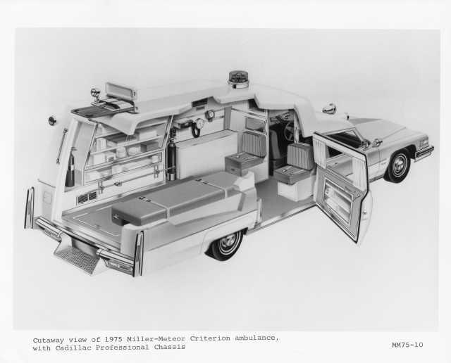 1975 Cadillac Miller-Meteor Ambulance Cut-away Illustration Press Photo 0082
