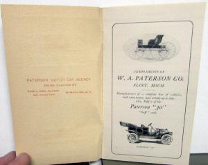 1910 Paterson Motor Car Agency Promotional Pocket Notes & Address Book Model 30