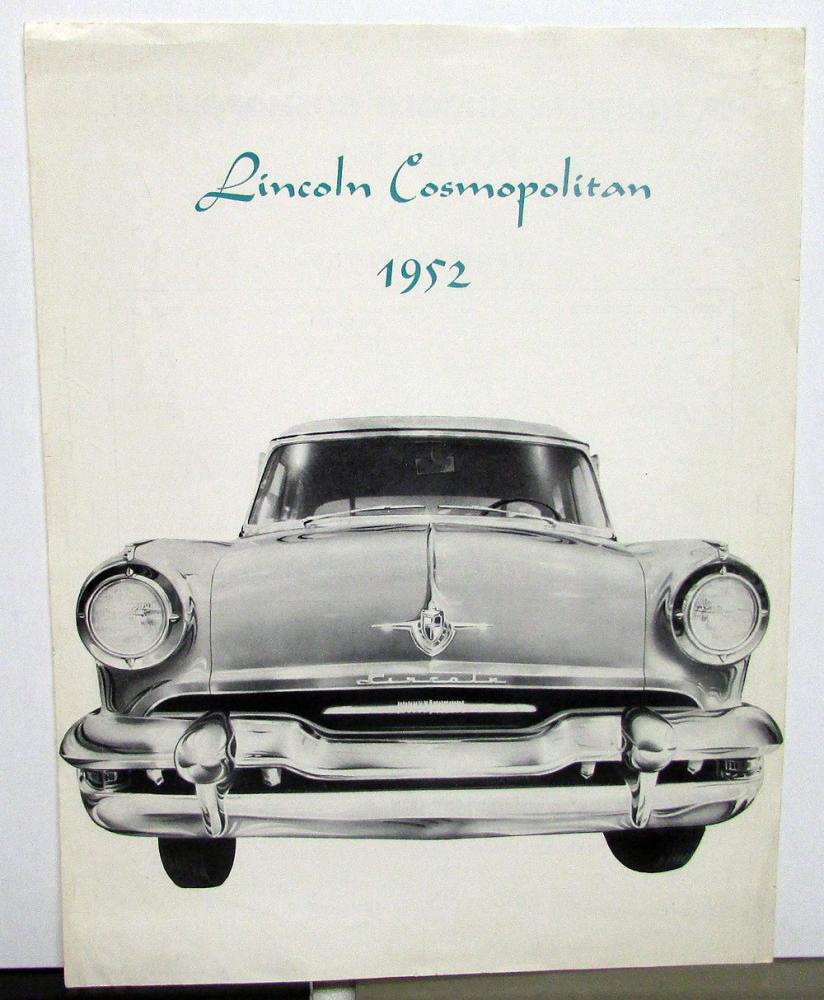 1952 Lincoln Cosmopolitan Foreign Data Sales Sheet Belgium Market French Text