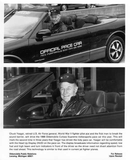 1988 Oldsmobile Cutlass Supreme Indy 500 Pace Car Press Photo 0053 Chuck Yeager