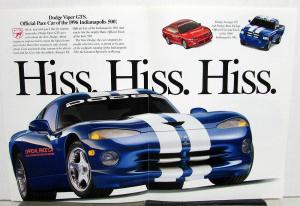 1996 Dodge Viper Indianapolis 500 Pace Car Sales Brochure Dealer Original