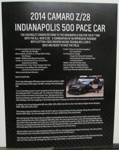 2014 Chevrolet Camaro Z28 Indianapolis 500 Pace Car Card Dario Franchitti
