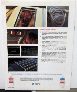 1979 Chrysler LeBaron Canadian Dealer Sales Brochure Features Options Specs