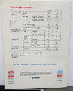 1979 Chrysler New Yorker Newport Canadian Dealer Sales Brochure Features Options