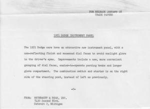 1951 Dodge Cars Instrument Panel Press Photo and Release 0059
