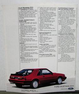1984 Ford Mustang SVO Sales Brochure Specs Design Performance Original
