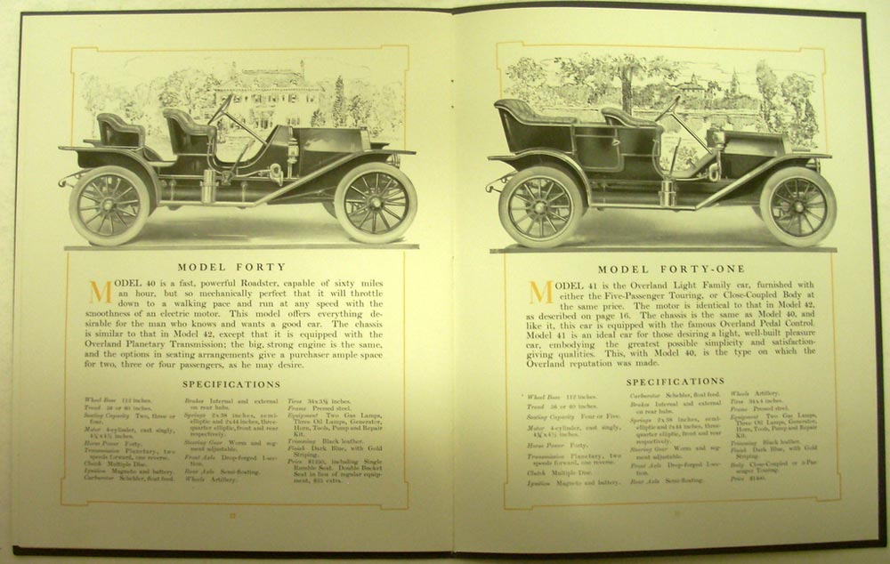 1910 Overland Motor Cars Dealer Prestige Brochure Model 38 40 41 42