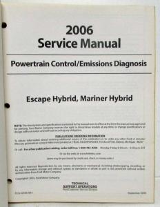 2006 Ford Escape & Mariner Hybrid PWT Control Emissions Diagnosis Service Manual