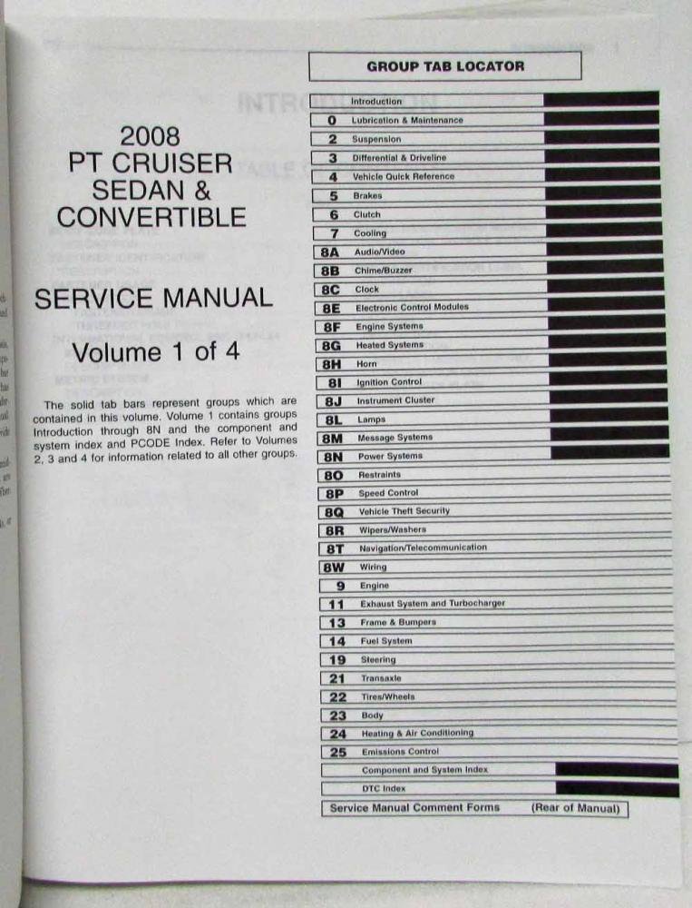 2008 Chrysler PT Cruiser Shop Manual 4 Volume Set Repair Service Books 