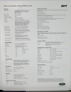 1997 Ford Mustang Cobra SVT Data Sheet Glossy Cardstock Original